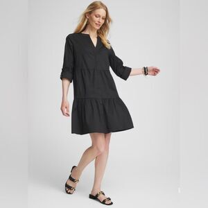 Chico’s Poplin Roll Tab Sleeve Dress SZ 4 US 20 Long Sleeves Pocket Color Black